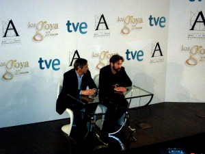 José Antonio Félez y Antonio de la Torre en la rueda de prensa de Los finalistas de la 27 edición de los premios Goya